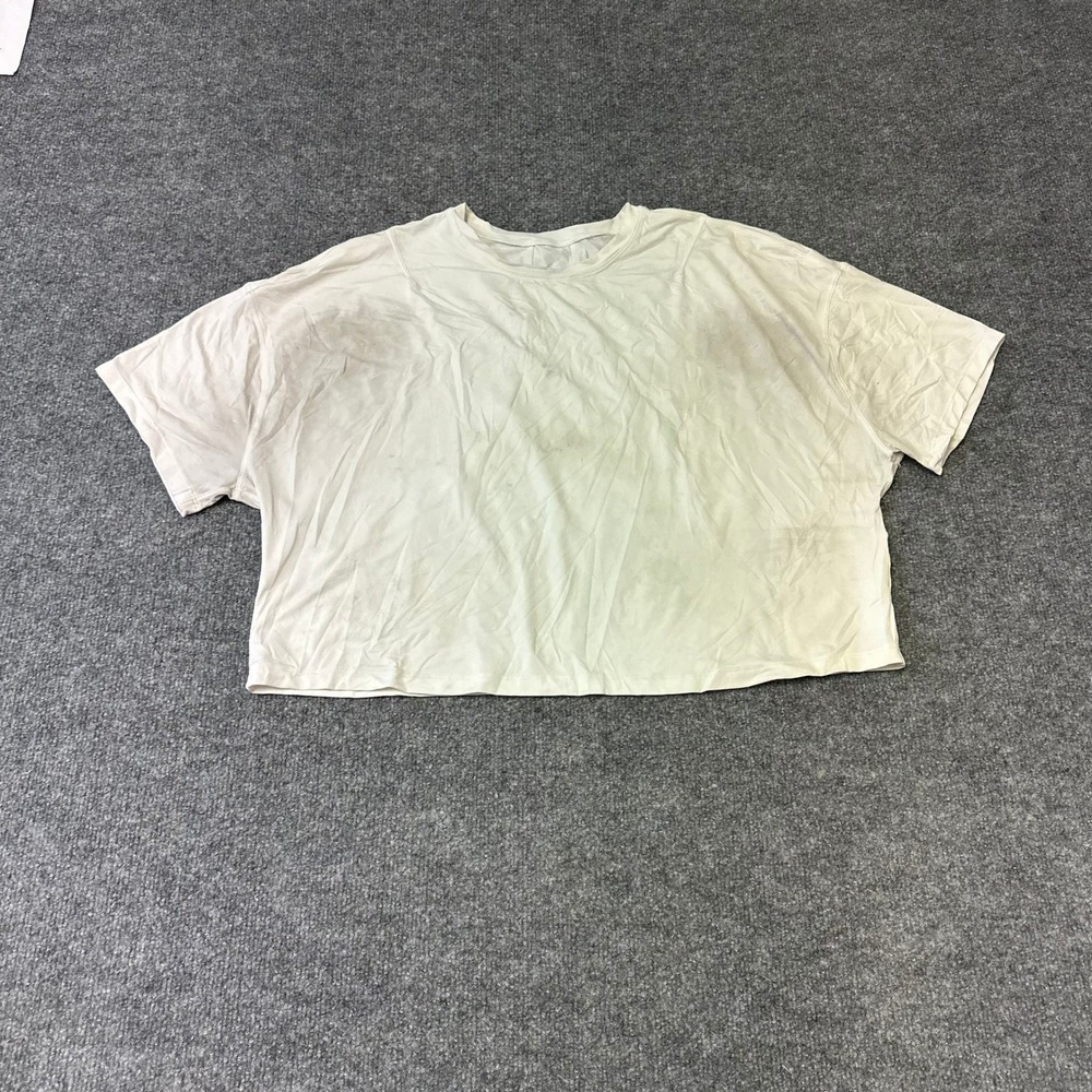 Lululemon Shirt Womens Size 10 Ivory Relaxed Cropped Mesh Athletic Stained Fair